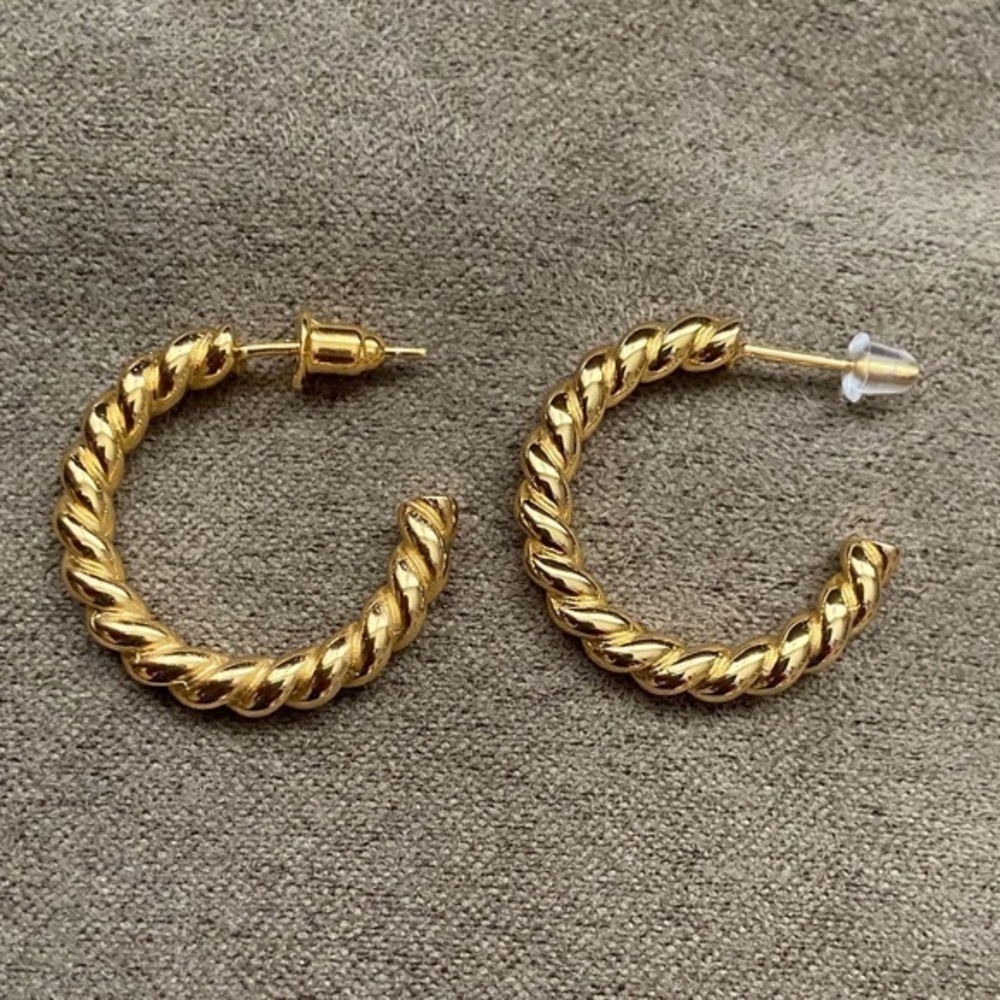 925 Silver 18k Gold Filled Twisted Rope Hoops